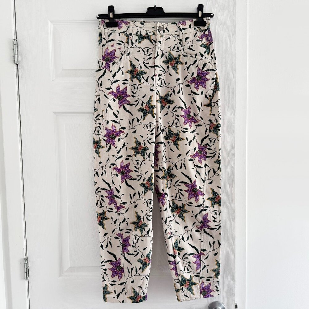 Isabel Marant "Gubaia" floral-print cropped tapered cotton trousers, size 36 - Picture 6 of 15
